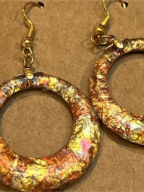 Gold and Iridescent Round Drop Earrings - Women Jewelry